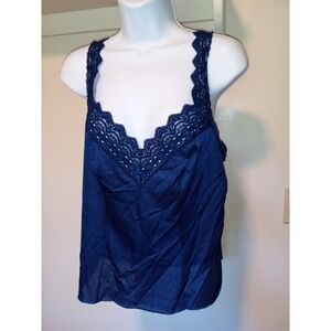 Olga Vintage Blue Nylon Satin Lace Camisole Top - Size 38 Tank Sweetheart Neck